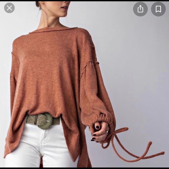 easel Tops - EASEL OVERSIZED RIBBON SLEEVES TUNIC BLOUSE